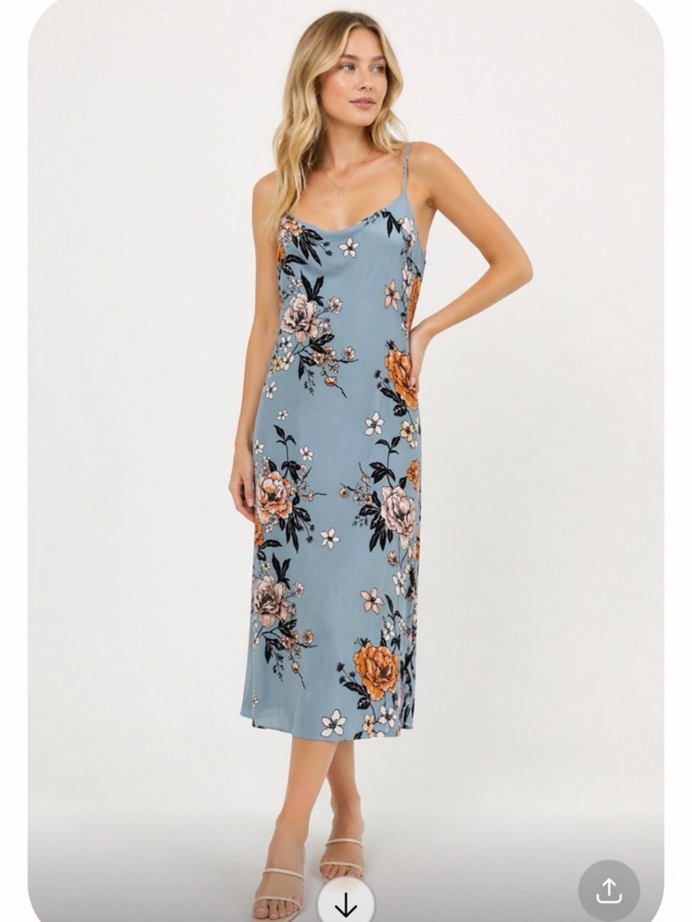 MINKPINK Blue Floral Midi Soeghetti Strap Slip Dress